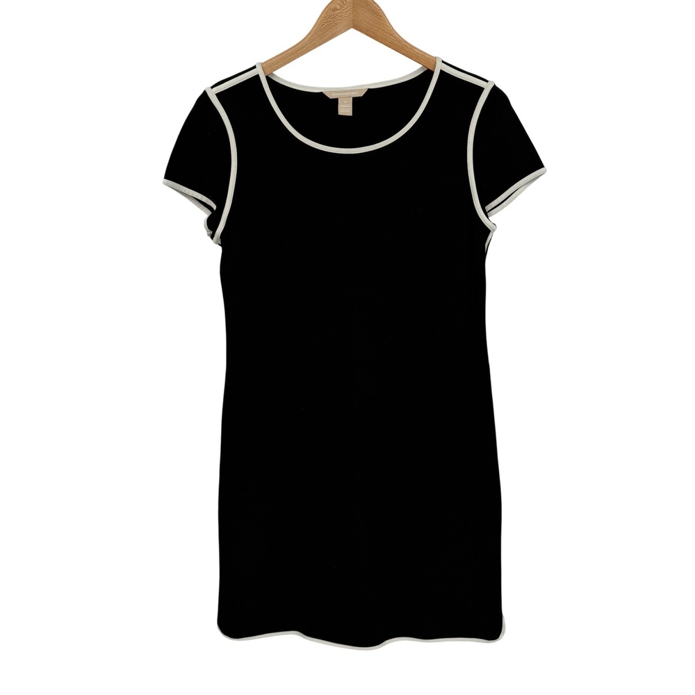 Banana Republic Black Short Sleeve Crew‎ Neck Cream Trimmed Dress Size S